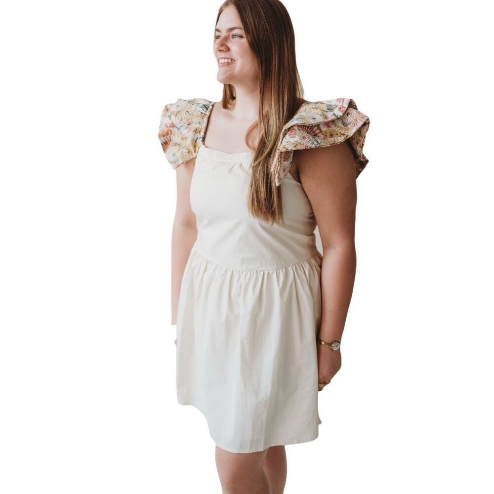 BiBi Floral Print Flutter Sleeve Babydoll Mini Dress Size XL NWT - Picture 10 of 14